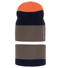 Komplet wiosenny/jesienny dla chłopca, beż + orange, czapka i komin, Nobo, 46-50 cm