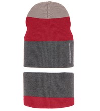 Komplet wiosenny/jesienny dla chłopca, szary + czerwony, czapka i komin, Nobo, 46-50 cm