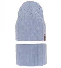 Komplet wiosenny/jesienny dla dziewczynki, czapka i komin, niebieski, Leficity, 50-54 cm