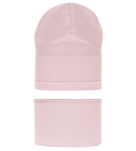 Komplet wiosenny-jesienny, dla dziewczynki, czapka i komin, różowy pudrowy, Hazelka, 52-55 cm