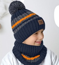 Komplet zimowy, czapka i komin dla chłopca, Bindua, granat + orange, rozm. 52-55 cm