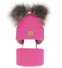 Komplet zimowy, czapka i komin dla dziewczynki, różowy, Nimsi, 48-52 cm