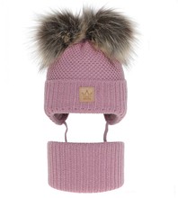 Komplet zimowy, czapka i komin dla dziewczynki, wrzosowy, Nimsi, 44-46 cm