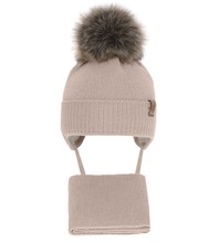 Komplet zimowy, czapka i szalik dla chłopca, Farael, beżowy,  40-42 cm