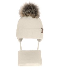 Komplet zimowy, czapka i szalik dla chłopca, Farael, kremowo-beżowy,  40-42 cm