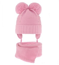 Komplet zimowy, czapka i szalik dla dziewczynki, Bifien, różowy, 46-48 cm