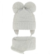 Komplet zimowy, czapka i szalik dla dziewczynki, Bifien, szary perłowy, 46-48 cm