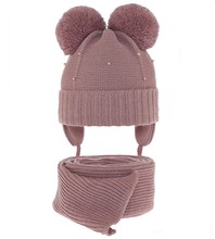 Komplet zimowy, czapka i szalik dla dziewczynki, Bifien, wrzosowy, 46-48 cm