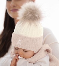 Komplet zimowy, czapka i szalik dla dziewczynki, Nisdi, krem + blady beż, 42-44 cm