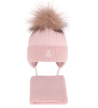 Komplet zimowy, czapka i szalik dla dziewczynki, Nisdi, różowy, 42-44 cm