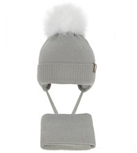 Komplet zimowy, czapka i szalik dla dziewczynki, szary, Iriaka, 40-42 cm