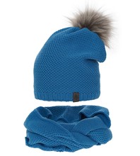 Komplet zimowy damski, czapka i komin, Lakiana, niebieski, 56-59 cm