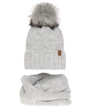 Komplet zimowy damski, czapka i komin, Rakecja, szary, 56-60 cm