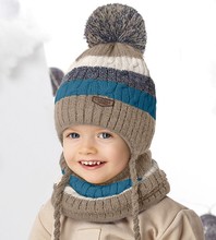 Komplet zimowy dla chłopca, czapka i komin, Ardal, beżowy + morski, 50-54 cm