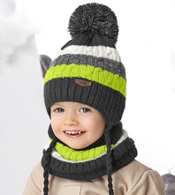 Komplet zimowy dla chłopca, czapka i komin, Ardal, grafit + limon, 50-54 cm