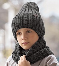 Komplet zimowy dla chłopca, czapka i komin, Gallur, grafitowy,  rozm. 55-60 cm
