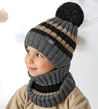 Komplet zimowy dla chłopca, czapka i komin, Oddan, czarny/beż,  50-54 cm