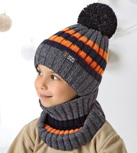 Komplet zimowy dla chłopca, czapka i komin, Oddan, granat/oranż,  50-54 cm