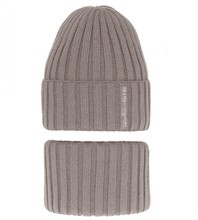 Komplet zimowy dla chłopca, czapka i komin, Vilidio, szaro-beżowy, 52-54 cm