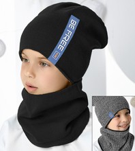 Komplet zimowy dla chłopca, sportowy, dwustronny, czapka i komin, czarny, 54-56 cm