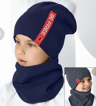 Komplet zimowy dla chłopca, sportowy, dwustronny, czapka i komin, granatowy, 54-56 cm