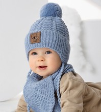 Komplet zimowy dla chłopczyka, czapka i szalik, Baunei, niebieski, 40-44