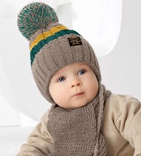 Komplet zimowy dla chłopczyka, czapka i szalik, Seneg, beżowy, 46-49 cm