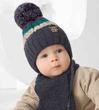 Komplet zimowy dla chłopczyka, czapka i szalik, Seneg, granat + beż, 46-49 cm