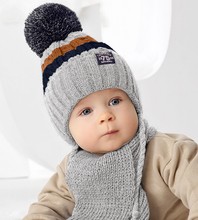 Komplet zimowy dla chłopczyka, czapka i szalik, Seneg, szary, 46-49 cm