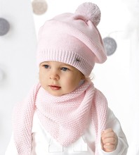 Komplet zimowy dla dziewczynki, beret i chusta, Pedra, różowy, 46-50 cm