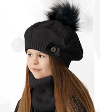 Komplet zimowy dla dziewczynki, beret i komin, Barisa, czarny, 48-52 cm