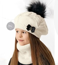 Komplet zimowy dla dziewczynki, beret i komin, Barisa, kremowy, 48-52 cm