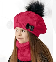 Komplet zimowy dla dziewczynki, beret i komin, Barisa, malinowy, 48-52 cm