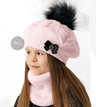 Komplet zimowy dla dziewczynki, beret i komin, Barisa, różowy, 48-52 cm