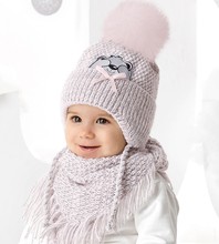 Komplet zimowy dla dziewczynki, czapka i chusta, Donori, blady róż, 48-52 cm