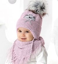 Komplet zimowy dla dziewczynki, czapka i chusta, Donori, różowy, 48-52 cm