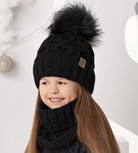 Komplet zimowy dla dziewczynki, czapka i komin, Agnata, czarny, 53-56 cm