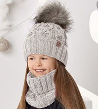 Komplet zimowy dla dziewczynki, czapka i komin, Agnata, szary jasny, 53-56 cm
