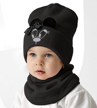 Komplet zimowy dla dziewczynki, czapka i komin, Elini, czarny, 48-50 cm