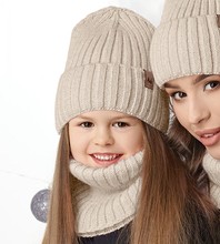 Komplet zimowy dla dziewczynki, czapka i komin, Sardara, beżowy, 50-54 cm