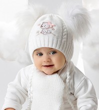 Komplet zimowy dla dziewczynki, czapka i szalik, Ardali, biały,  40-44 cm