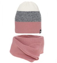 Komplet zimowy dla dziewczynki: czapka i szalik, Routney, róż + szary, 52-54 cm