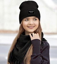 Komplet zimowy dla dziewczyny, czapka i chusta zimowa, Osidda, czarny, 54-58 cm