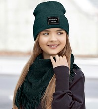 Komplet zimowy dla dziewczyny, czapka i chusta zimowa, Osidda, zielony, 54-58 cm
