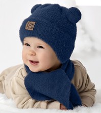 Komplet zimowy niemowlęcy, czapka i szalik Greuli, granatowy, 40-44 cm