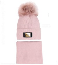 Modna czapka i komin damski zimowy Editie, róż nude (2), 54-57 cm