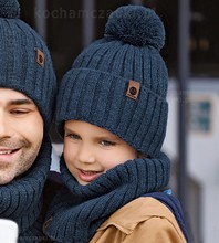 Modna czapka i komin zimowy dla chłopca, Peder Junior, ciemny niebieski, 50-54cm