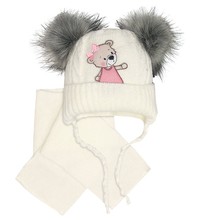 Niemowlęca czapka i szalik dla dziewczynki, Nonia, kremowy, 39-42 cm
