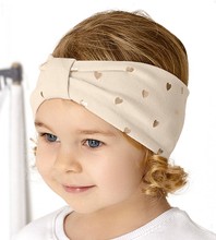 Opaska dla dziewczynki, bawełniana na głowę, beżowa z serduszkami, 46-49 cm