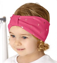 Opaska dla dziewczynki, bawełniana na głowę, różowa z serduszkami, 46-49 cm